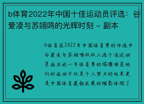 b体育2022年中国十佳运动员评选：谷爱凌与苏翊鸣的光辉时刻 - 副本