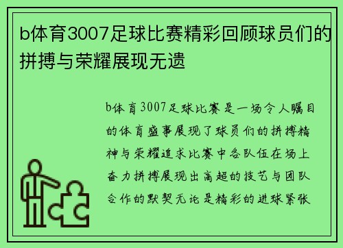 b体育3007足球比赛精彩回顾球员们的拼搏与荣耀展现无遗