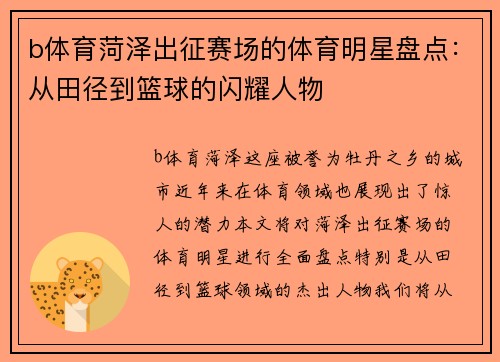 b体育菏泽出征赛场的体育明星盘点：从田径到篮球的闪耀人物