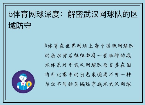 b体育网球深度：解密武汉网球队的区域防守
